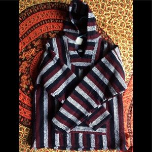 🌻 Mexican Striped Sweater Hoodie Small Red Blue